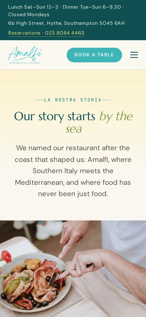 Amalfi Ristorante & Pizzeria website on a phone