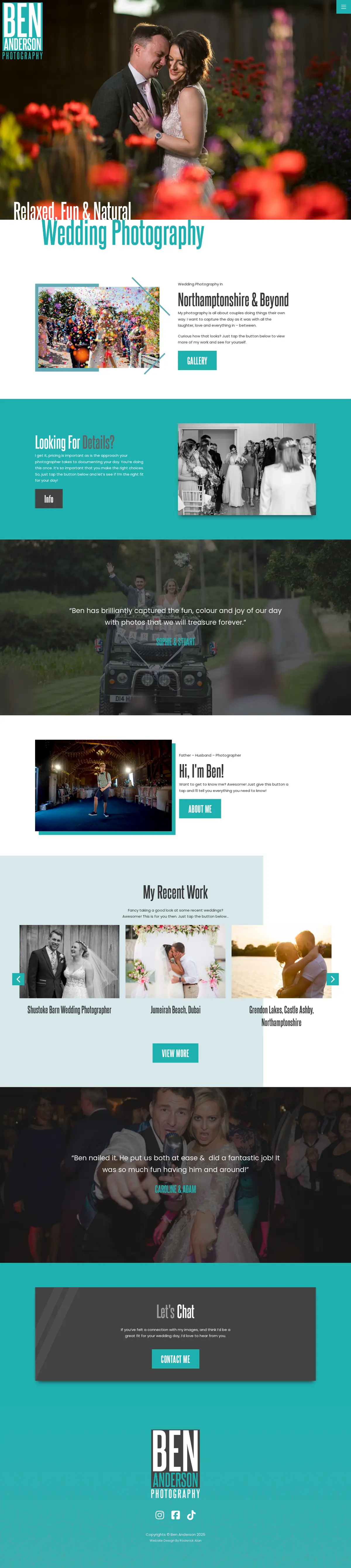 Ben Anderson Photography website, full homepage
