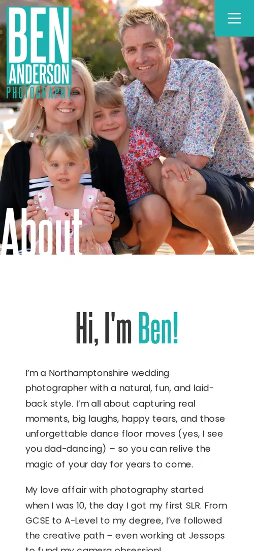 Ben Anderson Photography website on a phone