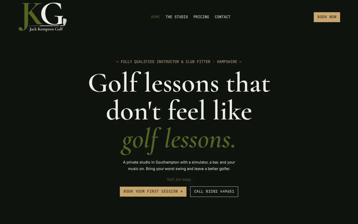 Jack Kempton Golf website, desktop view