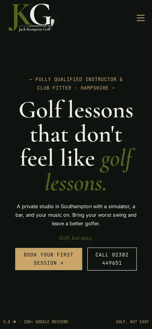 Jack Kempton Golf website on a phone