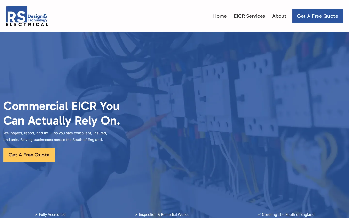 RS Design & Technology Electrical website, desktop view