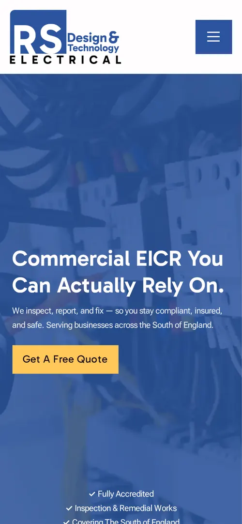 RS Design & Technology Electrical website on a phone