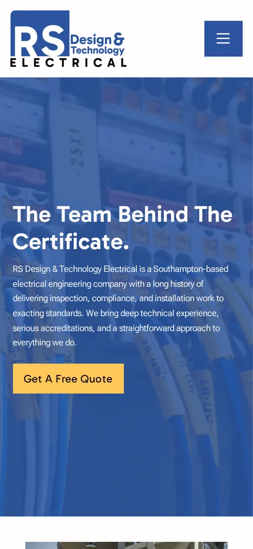 RS Design & Technology Electrical website on a phone