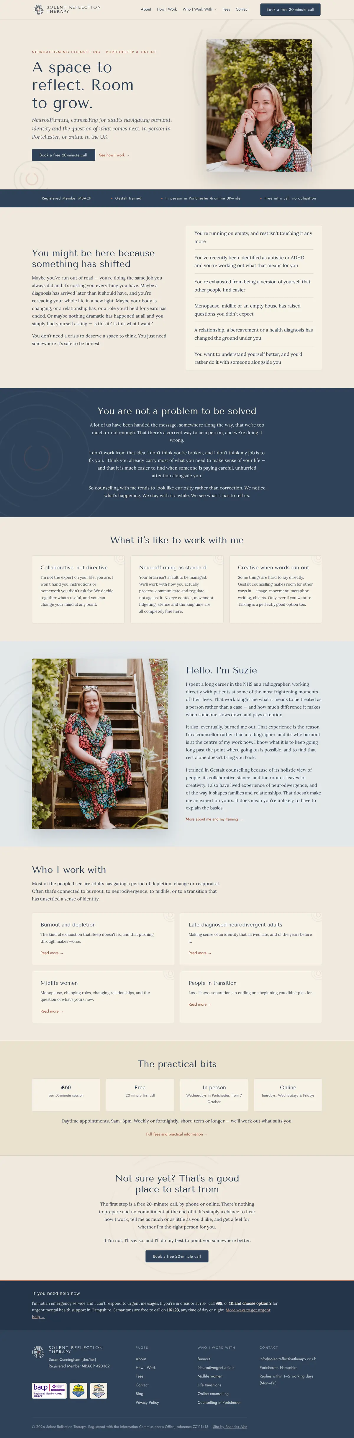 Solent Reflection Therapy website, full homepage