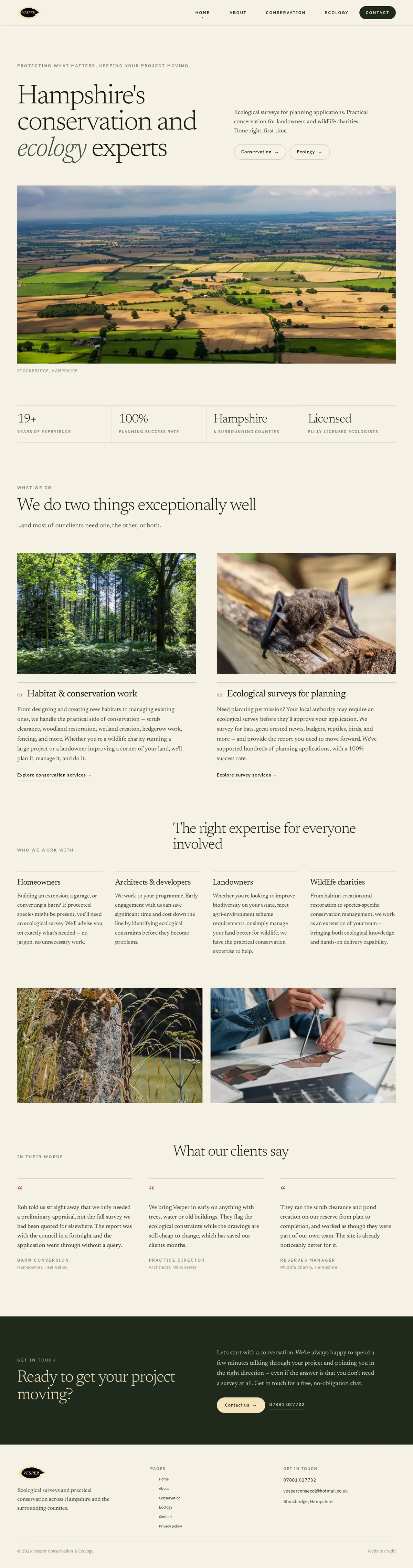 Vesper Conservation & Ecology website, full homepage