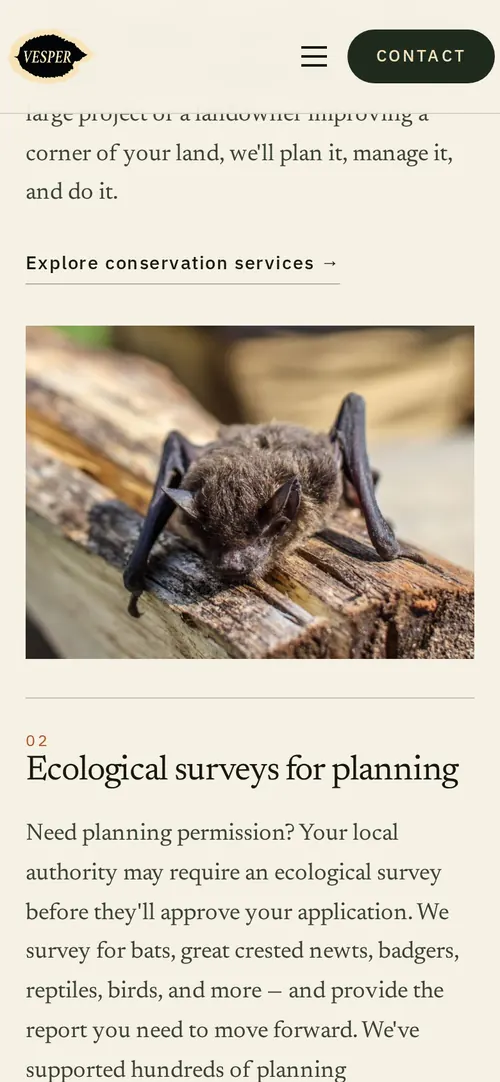 Vesper Conservation & Ecology website on a phone