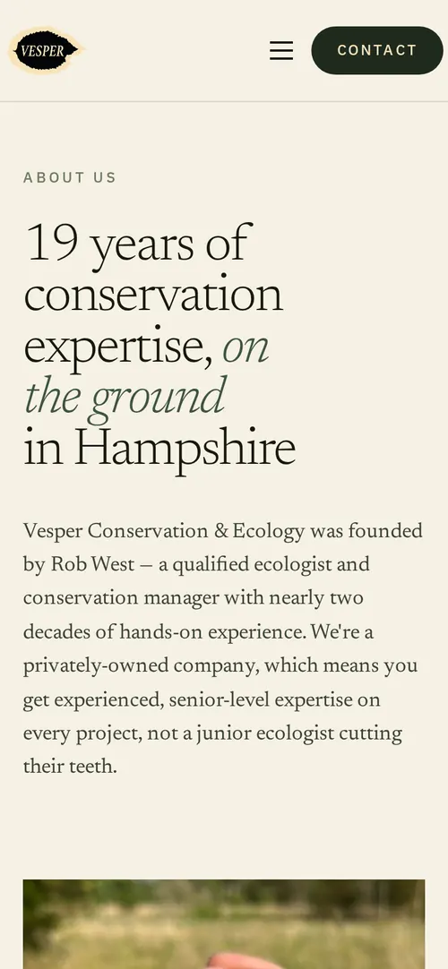 Vesper Conservation & Ecology website on a phone