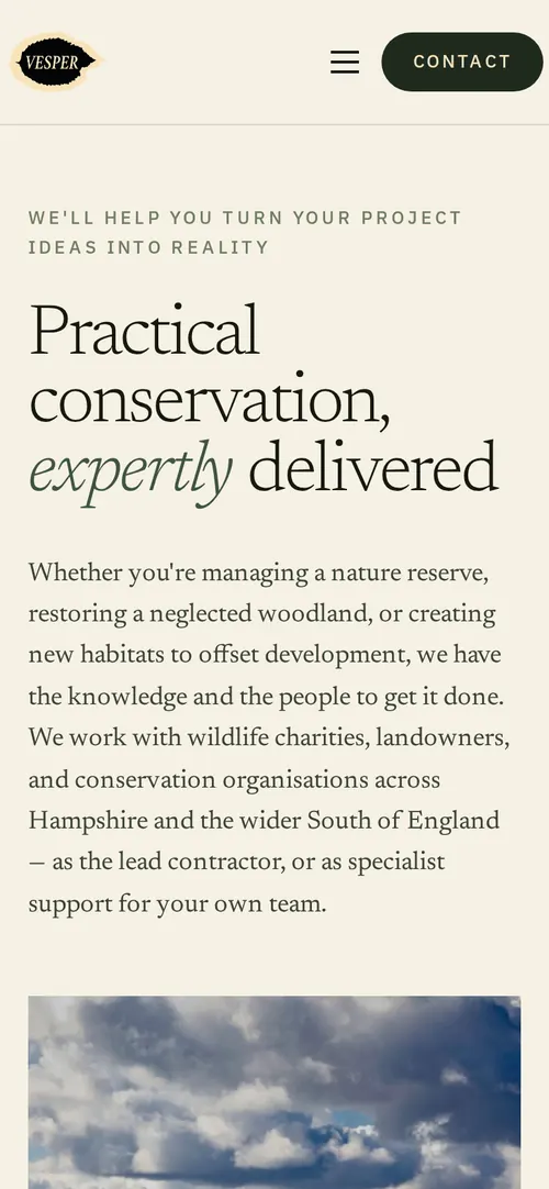 Vesper Conservation & Ecology website on a phone