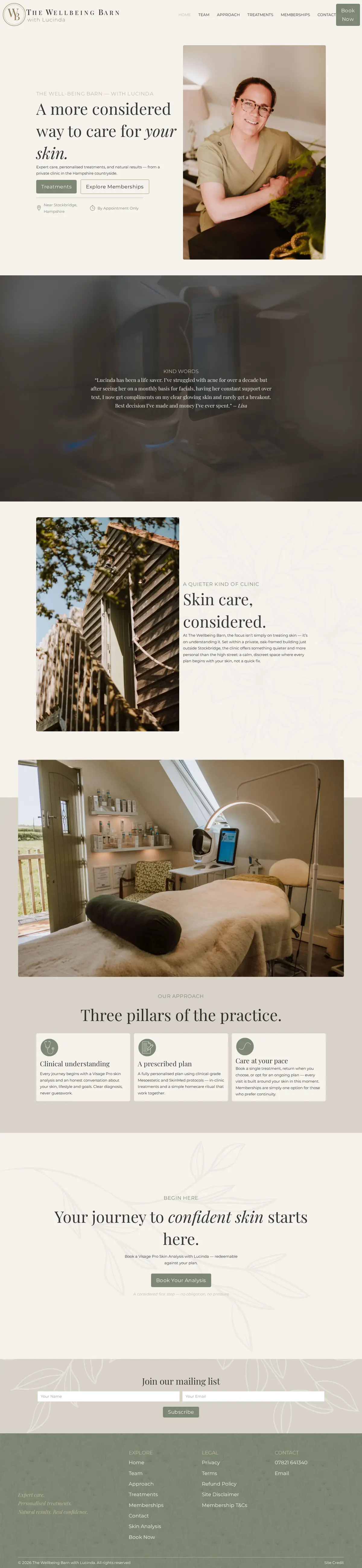 The Wellbeing Barn website, full homepage